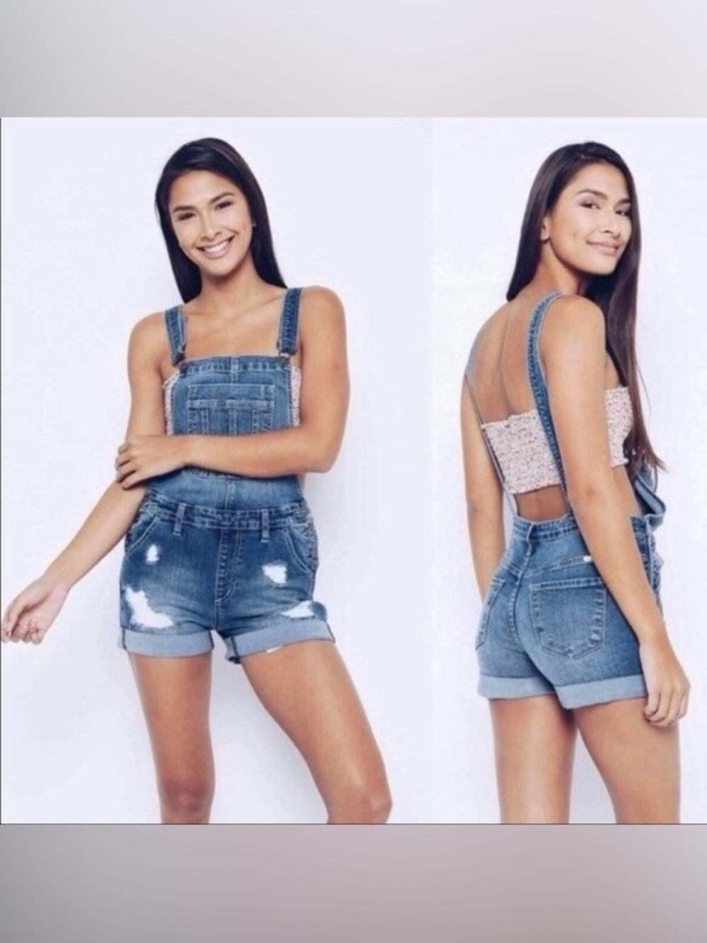 KanCan Distressed Denim Bib Shortalls Overalls Blue XS boho festival comfy
